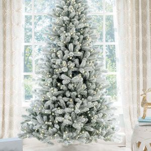 7.5' King Flock® Artificial Christmas Tree with 800 Warm White LED Lights UK